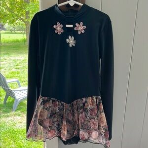 Kids Skating Dress, Black Floral
